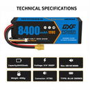 DXF BLUE Series 3S 11.1V 8400mAh 120C Graphene Hardcase LiPo Battery with 10AWG XT90 Plug for RC Car Truck (1-6 Pack)