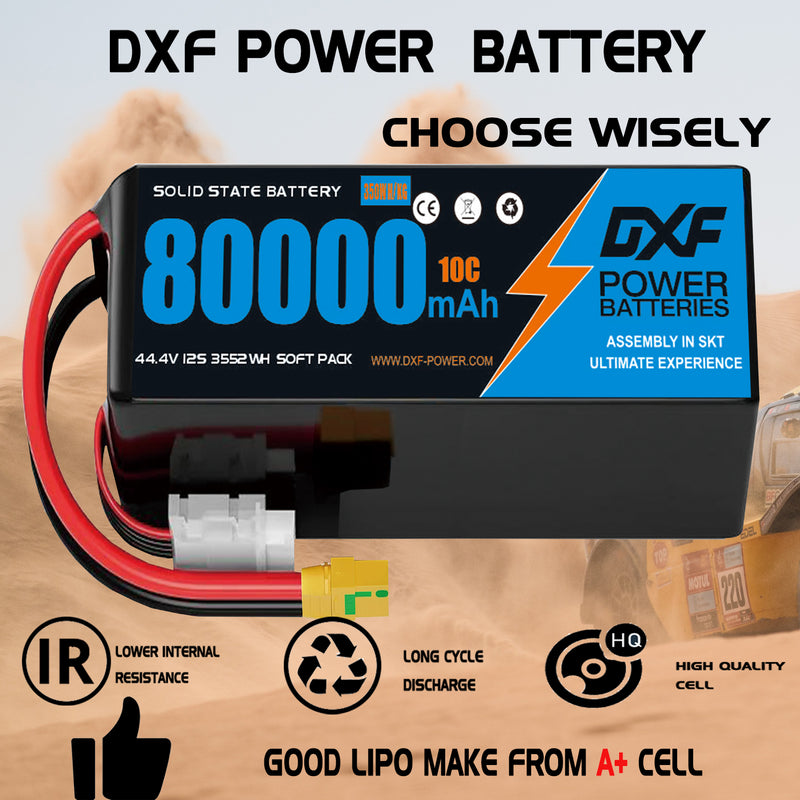 (CN)DXF 12S Lipo Battery 44.4V 10C 80000mAh Soft Case Battery  for Drone UAV FPV Car Truck Tank RC Buggy Truggy Racing Hobby Semi solidstate battery