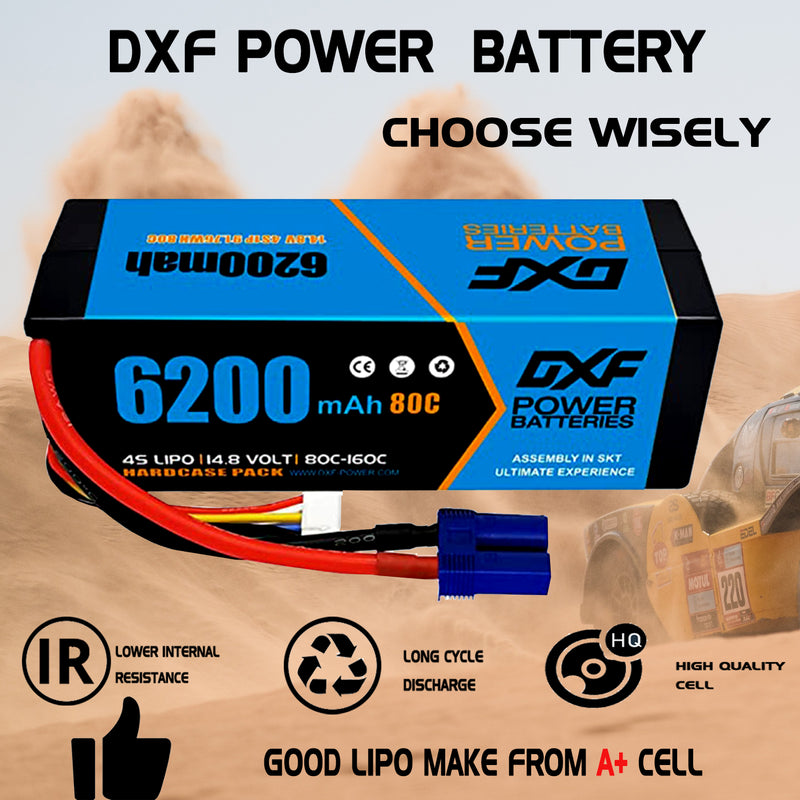 (PL)DXF Lipo Battery 4S 14.8V 6200MAH 80C  lipo Hardcase EC5 Plug for Rc 1/8 1/10 Buggy Truck Car Off-Road Drone
