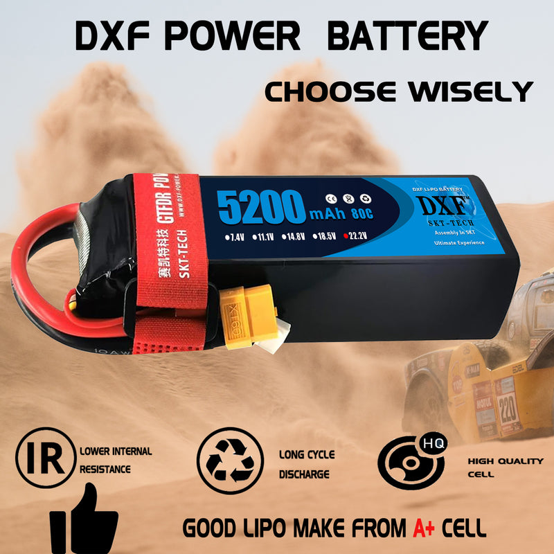 (PL)DXF 6S Lipo Battery 22.2V 80C 5200mAh Soft Case Battery with XT60 Connector for Car Truck Tank RC Buggy Truggy Racing Hobby