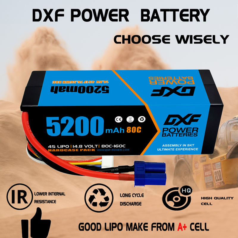 (FR)DXF Lipo Battery 4S 14.8V 5200MAH 80C  lipo Hardcase with  EC5 Plug for Rc 1/8 1/10 Buggy Truck Car Off-Road Drone