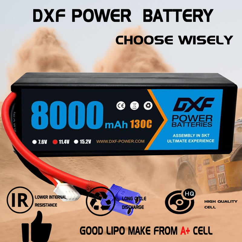 (EU)DXF Lipo Battery 3S 11.4V 8000MAH 130C Blue Series Graphene lipo Hardcase with EC5 Plug for Rc 1/8 1/10 Buggy Truck Car Off-Road Drone