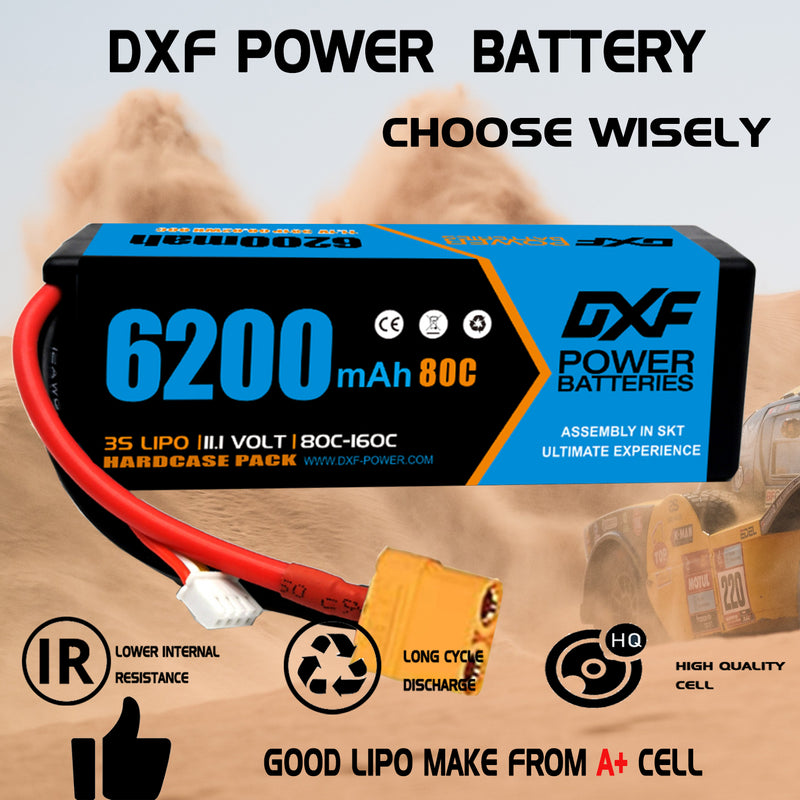 (PL)DXF Lipo Battery 3S 11.1V 6200MAH 80C  lipo Hardcase XT90 Plug for Rc 1/8 1/10 Buggy Truck Car Off-Road Drone