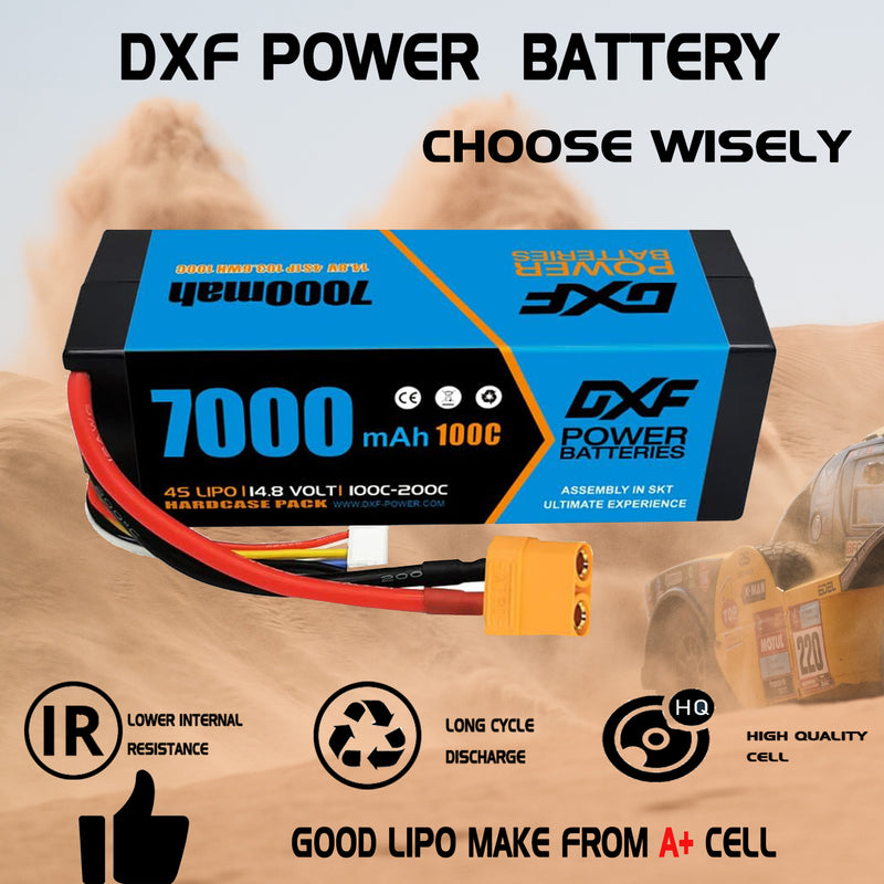 (PL)DXF Lipo Battery 4S 14.8V 7000mAh 100C/200C HardCase Lipo Battery for RC HPI HSP 1/8 1/10 Buggy RC Car Truck