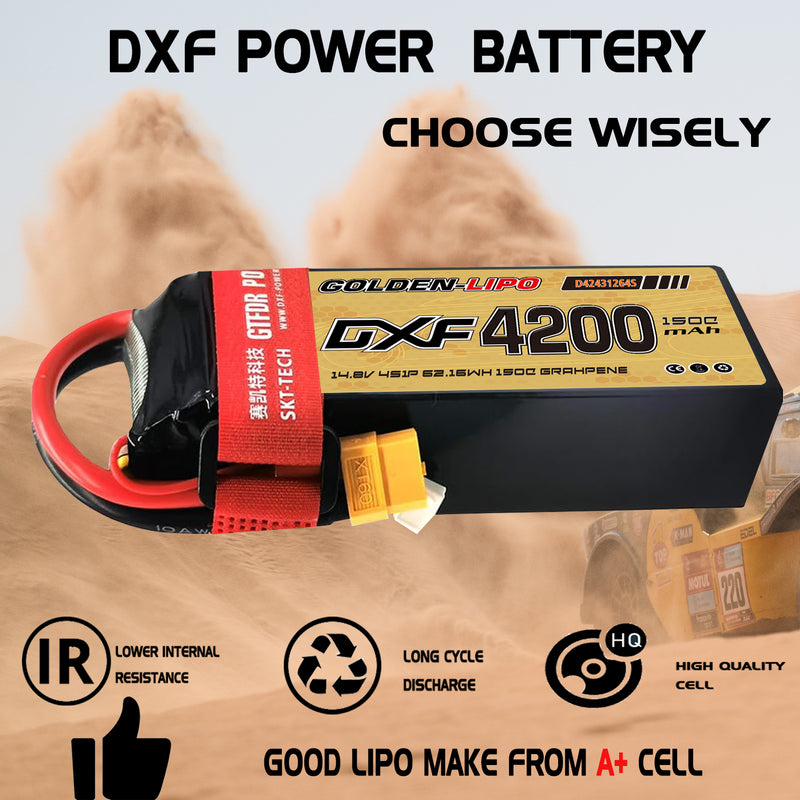 (CN)DXF 4S Lipo Battery 14.8V 150C 4200mAh Soft Case Battery with EC5 XT90 Connector for Car Truck Tank RC Buggy Truggy Racing Hobby