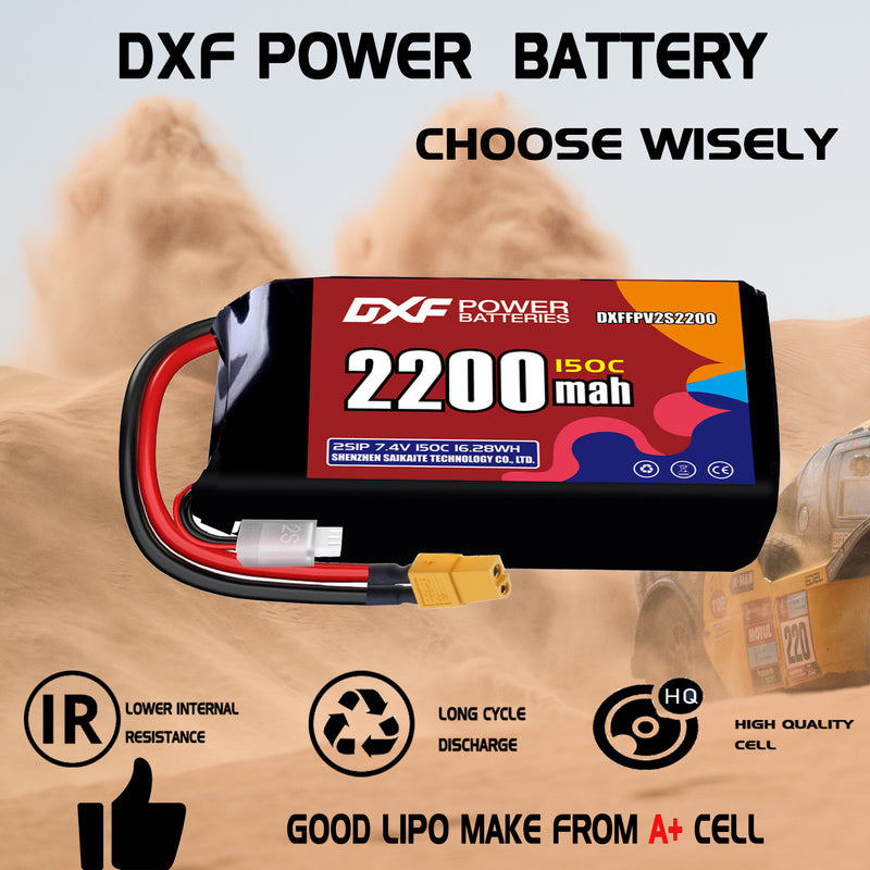 DXF 2200mAh 2S 150C 7.4V Lipo Battery Pack for FPV LiPo Battery