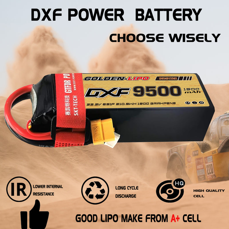 (CN)DXF 6S Lipo Battery 22.2V 150C 9500mAh Soft Case Battery with EC5 XT90 Connector for Car Truck Tank RC Buggy Truggy Racing Hobby