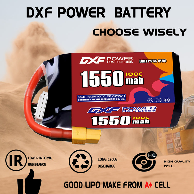DXF 1550mAh 5S 100C 18.5V Lipo Battery Pack for FPV LiPo Battery