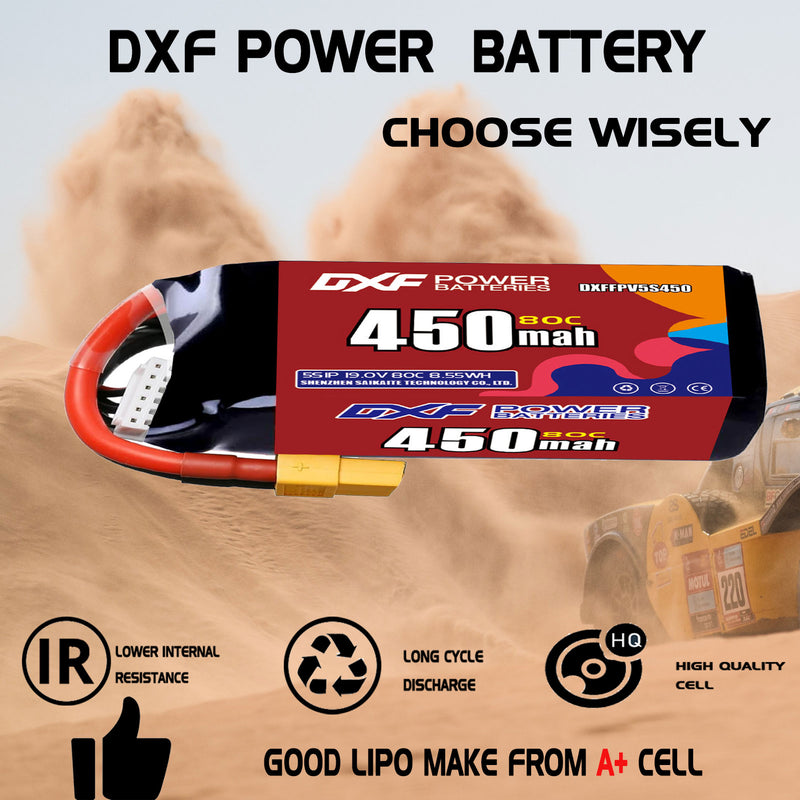 DXF 450mAh 5S 80C 18.5V Lipo Battery Pack for FPV LiPo Battery