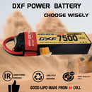 DXF Lipo Battery 2S HV 7.6V 7500mAh 150C GoldSeries Graphene Softcase with EC5 / T / TRX / XT60 / XT90 / XT150 / Q8s Plug for RC 1/8 1/10 Buggy Truck Car Off-Road Drone