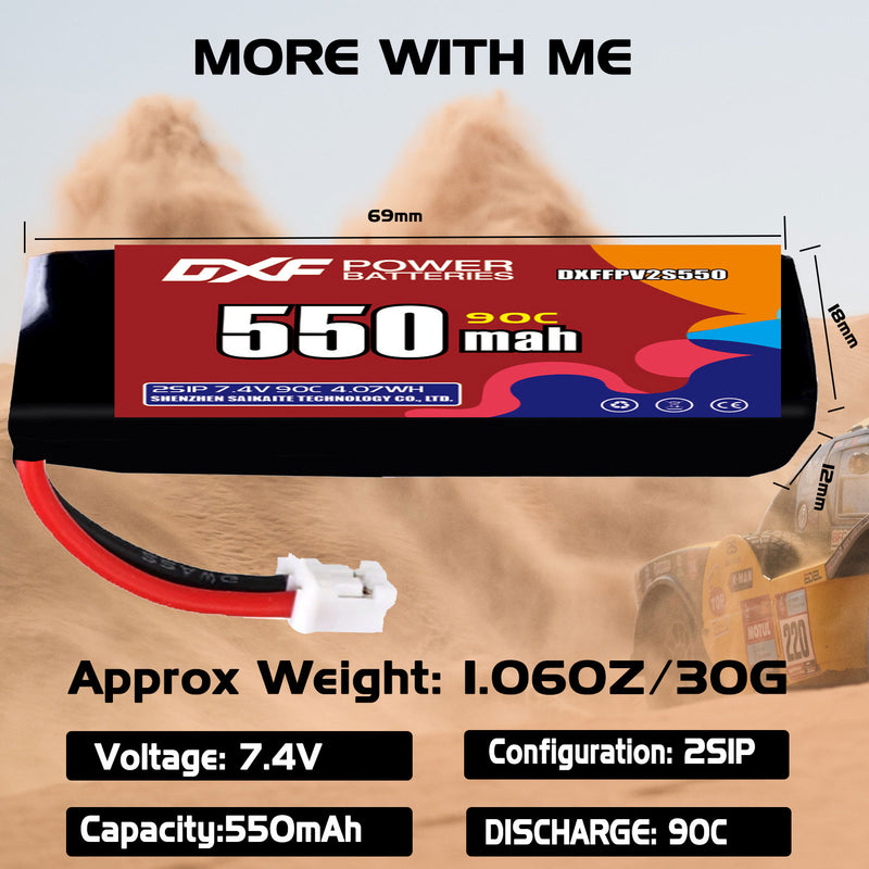 DXF 550mAh 2S 90C 7.4V Lipo Battery Pack for FPV LiPo Battery