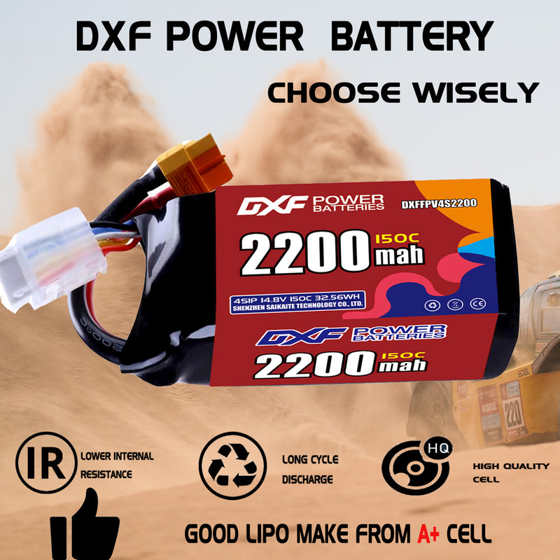 DXF 2200mAh 4S 150C 14.8V Lipo Battery Pack for FPV LiPo Battery