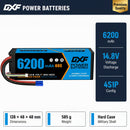 DXF 4S 14.8V 6200mAh 80C Hardcase LiPo Battery with 10AWG EC5 for 1/8 1/10 RC Cars, Trucks, Buggies (1-6 Pack Available)