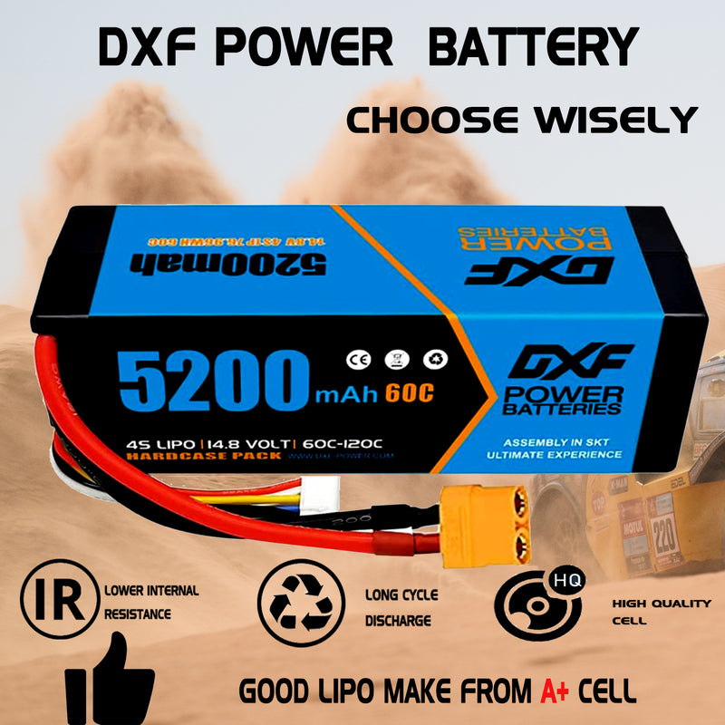 DXF Lipo Battery 4S 14.8V 5200MAH 60C  lipo Hardcase with  XT90 Plug for Rc 1/8 1/10 Buggy Truck Car Off-Road Drone