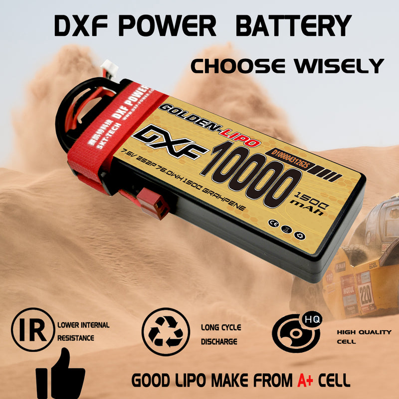 (CN)DXF Lipo Battery 2S 7.6V 10000MAH 150C  lipo Hardcase with  DEANS/T Plug for Rc 1/8 1/10 Buggy Truck Car Off-Road Drone