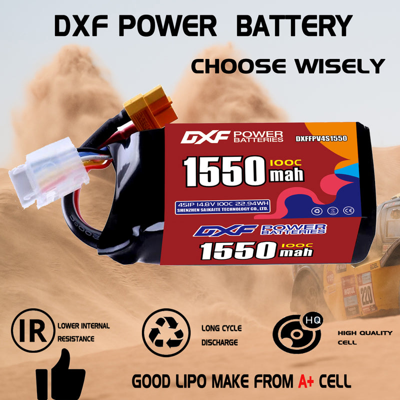 DXF 1550mAh 4S 100C 14.8V Lipo Battery Pack for FPV LiPo Battery