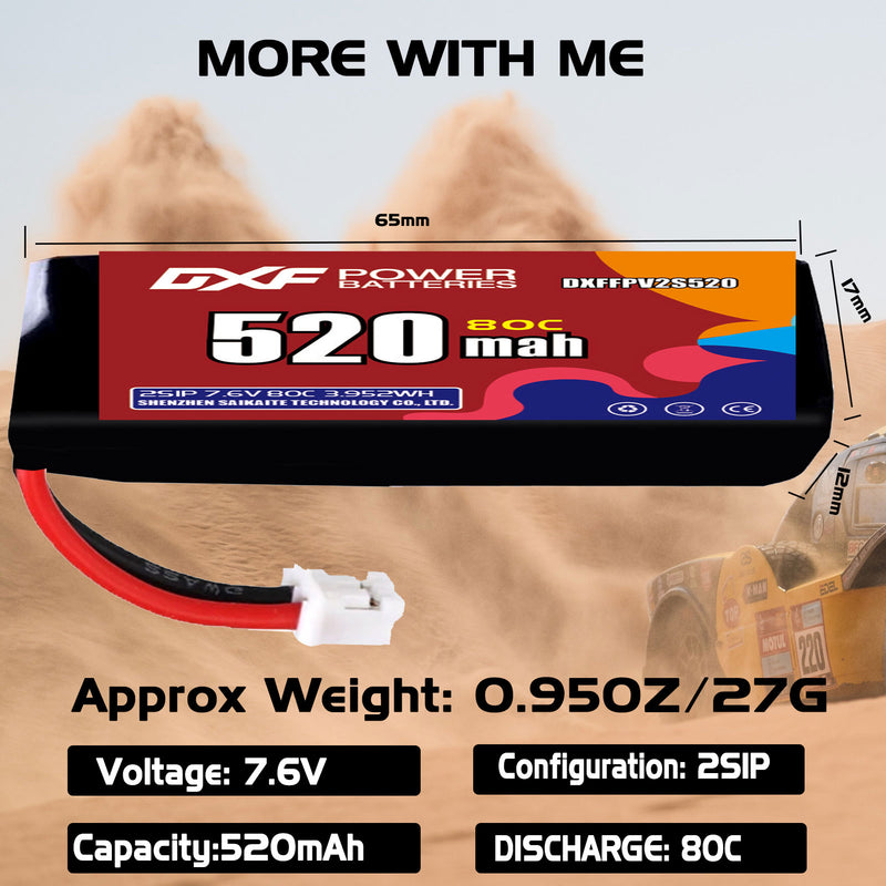 DXF 520mAh 2S 80C 7.6V Lipo Battery Pack for FPV LiPo Battery