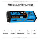DXF LiPo Battery 2S2P 7.4V 8000mAh 140C Graphene Blue with EC5 / T / TRX / XT60 / XT90 / XT150 / XT90S / Q8s Plug for RC 1/10 Touring Car Racing