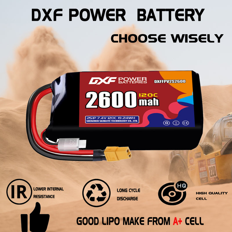 DXF 2600mAh 2S 120C 7.4V Lipo Battery Pack for FPV LiPo Battery