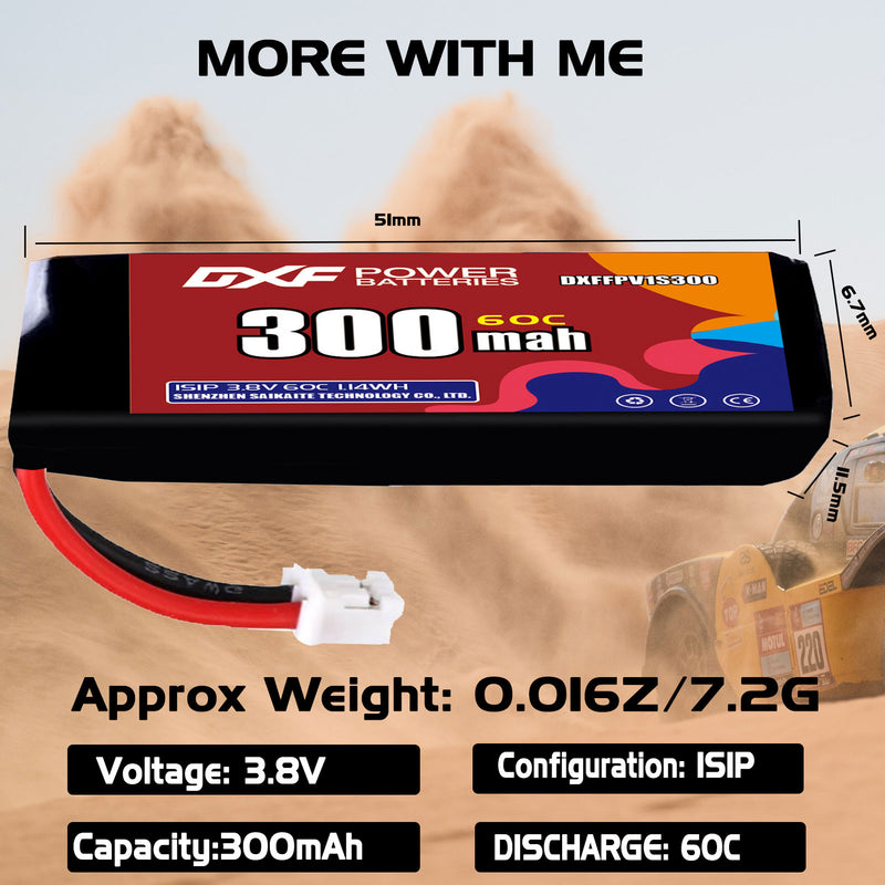 DXF 300mAh 1S 60C 3.8V Lipo Battery Pack for FPV LiPo Battery