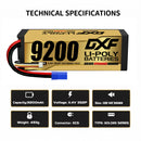 DXF 3S 11.4V 9200mAh 140C Hardcase LiPo Battery with 10AWG EC5 for 1/8 1/10 RC Cars, Boats, Trucks (1-6 Pack Available)