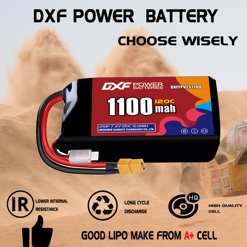 DXF 1100mAh 2S 120C 7.4V Lipo Battery Pack for FPV LiPo Battery