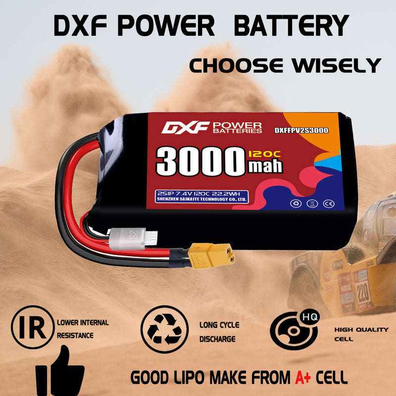 DXF 3000mAh 2S 120C 7.4V Lipo Battery Pack for FPV LiPo Battery