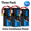 DXF 6S 22.8V 9400mAh 100C Soft Case LiPo Battery with 10AWG Wire for Toy Cars, Boats, UAVs & Drones (1-6 Pack)