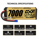 DXF GOLD VERSION 4S 14.8V 7000mAh 100C Graphene Hardcase LiPo Battery with 10AWG EC5 Plug for RC Car Truck (1-6 Pack)
