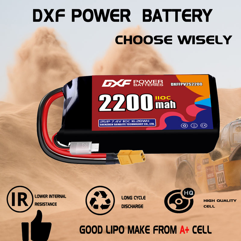 DXF 2200mAh 2S 110C 7.4V Lipo Battery Pack for FPV LiPo Battery
