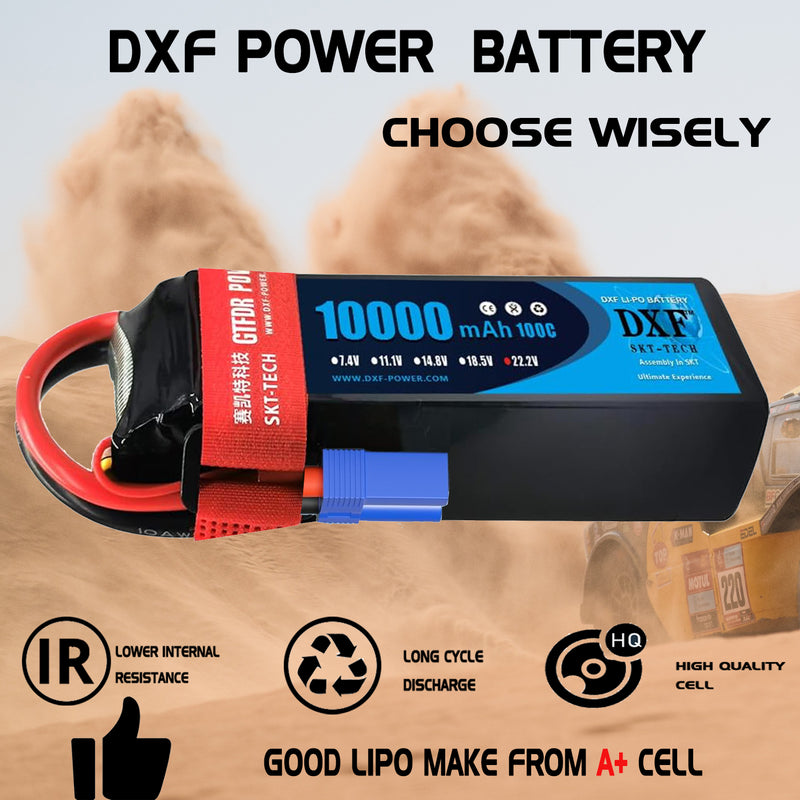 (PL)DXF 6S Lipo Battery 22.2V 100C10000mAh Soft Case Battery with EC5 Connector for Car Truck Tank RC Buggy Truggy Racing Hobby