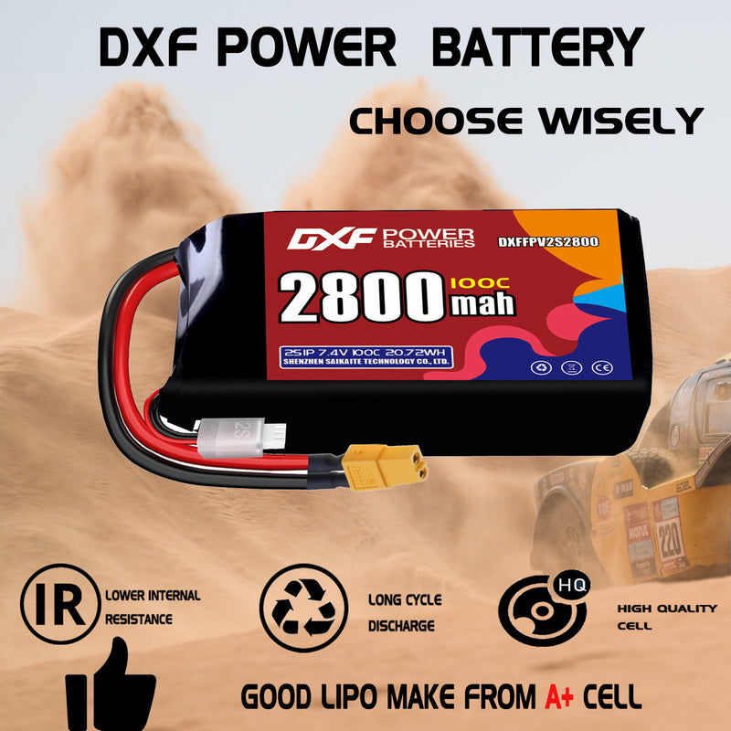 DXF 2800mAh 2S 100C 7.4V Lipo Battery Pack for FPV LiPo Battery