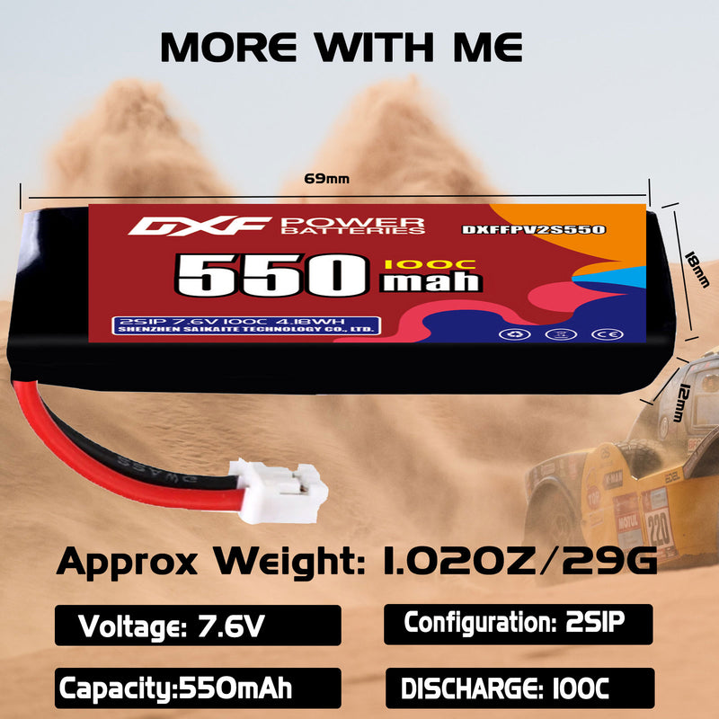 DXF 550mAh 2S 100C 7.6V Lipo Battery Pack for FPV LiPo Battery
