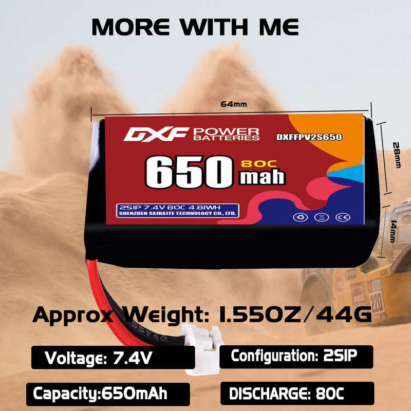 DXF 650mAh 2S 80C 7.4V Lipo Battery Pack for FPV LiPo Battery
