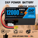 DXF SEMI-SOLID 12S 44.4V 12000mAh 15C Soft Case LiPo Battery with 8AWG Wire for Toy Cars, Boats, UAVs & Drones (1-6 Pack)
