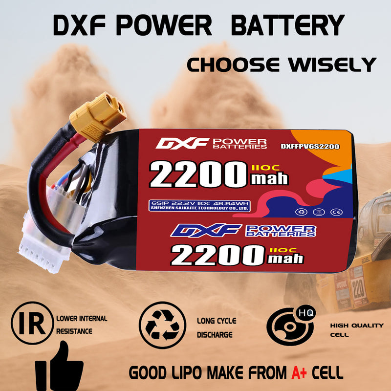 DXF 2200mAh 6S 110C 22.2V Lipo Battery Pack for FPV LiPo Battery