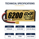 DXF LiPo Battery 4S 14.8V 6200mAh 150C Graphene Softcase with EC5 / T / TRX / XT60 / XT90 / XT150 / Q8s Plug for RC 1/8 1/10 Buggy Truck Car Off-Road Drone
