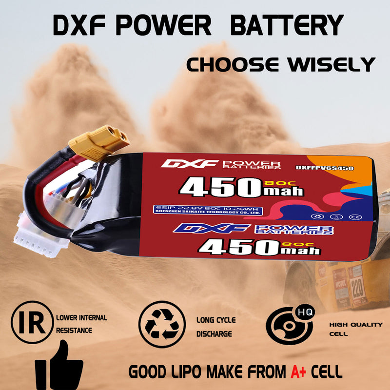 DXF 450mAh 6S 80C 22.8V Lipo Battery Pack for FPV LiPo Battery