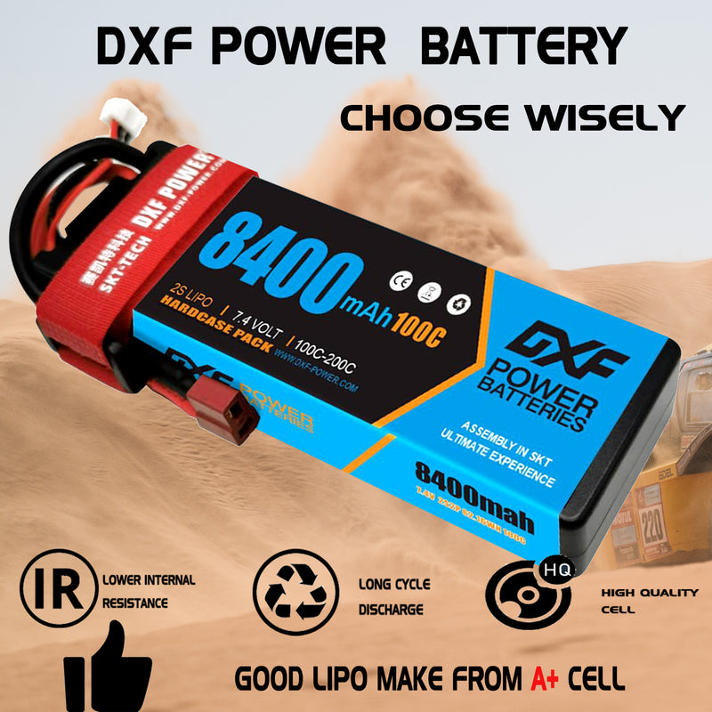 (PL)DXF Lipo Battery 2S 7.4V 8400mAh 100C/200C Hardcase Battery Graphene Battery for Rc Truck Drone 1/10 1/8 Scale Traxxas Slash 4x4 RC Car Buggy truggy