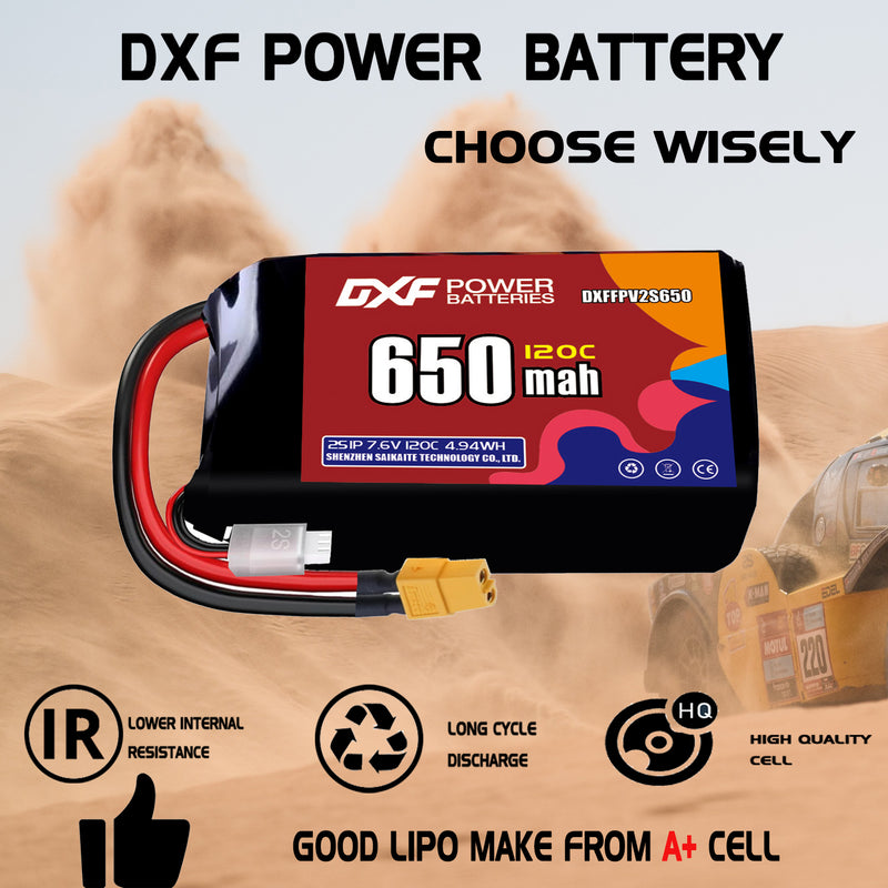 DXF 650mAh 2S 150C 7.6V Lipo Battery Pack for FPV LiPo Battery