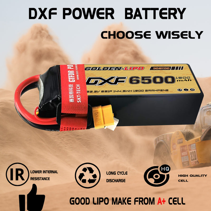 (CN)DXF 6S Lipo Battery 22.2V 150C 6500mAh Soft Case Battery with EC5 XT90 Connector for Car Truck Tank RC Buggy Truggy Racing Hobby
