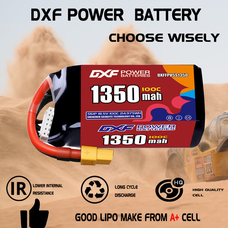 DXF 1350mAh 5S 100C 18.5V Lipo Battery Pack for FPV LiPo Battery