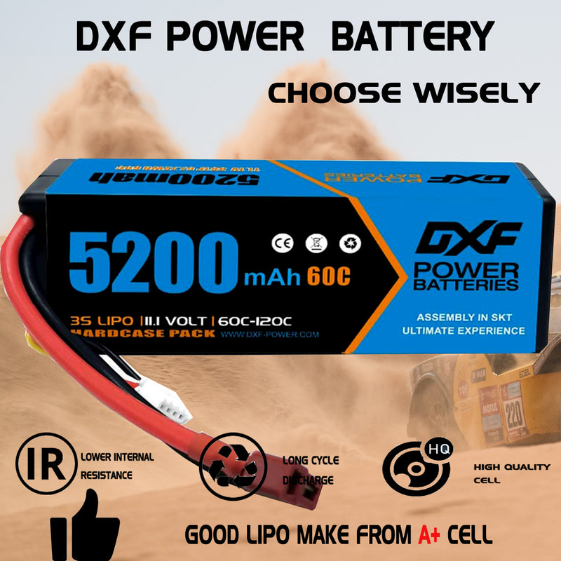(CA)DXF Lipo Battery 3S 11.1V 5200MAH 60C Blue Series lipo Hardcase with Deans Plug for Rc 1/8 1/10 Buggy Truck Car Off-Road Drone
