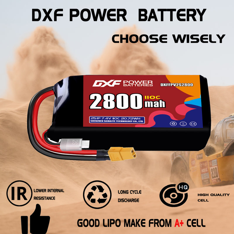 DXF 2800mAh 2S 110C 7.4V Lipo Battery Pack for FPV LiPo Battery