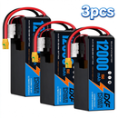 DXF SEMI-SOLID 12S 44.4V 12000mAh 15C Soft Case LiPo Battery with 8AWG Wire for Toy Cars, Boats, UAVs & Drones (1-6 Pack)