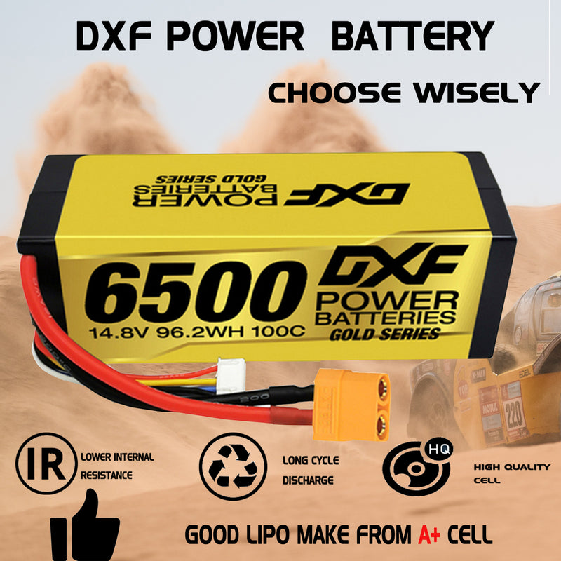 (IT)DXF Lipo Battery 4S 14.8V 6500MAH 100C GoldSeries Graphene lipo Hardcase with EC5 and XT90 Plug for Rc 1/8 1/10 Buggy Truck Car Off-Road Drone