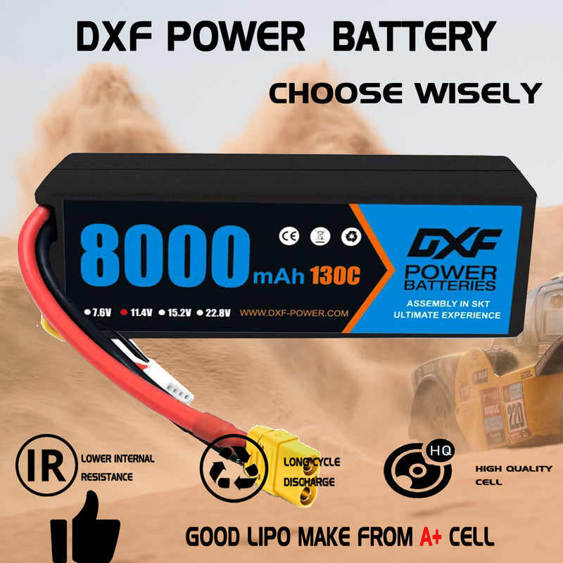 (EU)DXF Lipo Battery 3S 11.4V 8000MAH 130C Blue Series Graphene lipo Hardcase with XT90 Plug for Rc 1/8 1/10 Buggy Truck Car Off-Road Drone