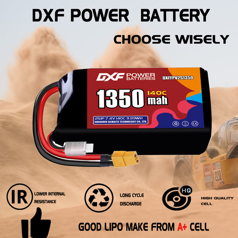 DXF 1350mAh 2S 140C 7.4V Lipo Battery Pack for FPV LiPo Battery