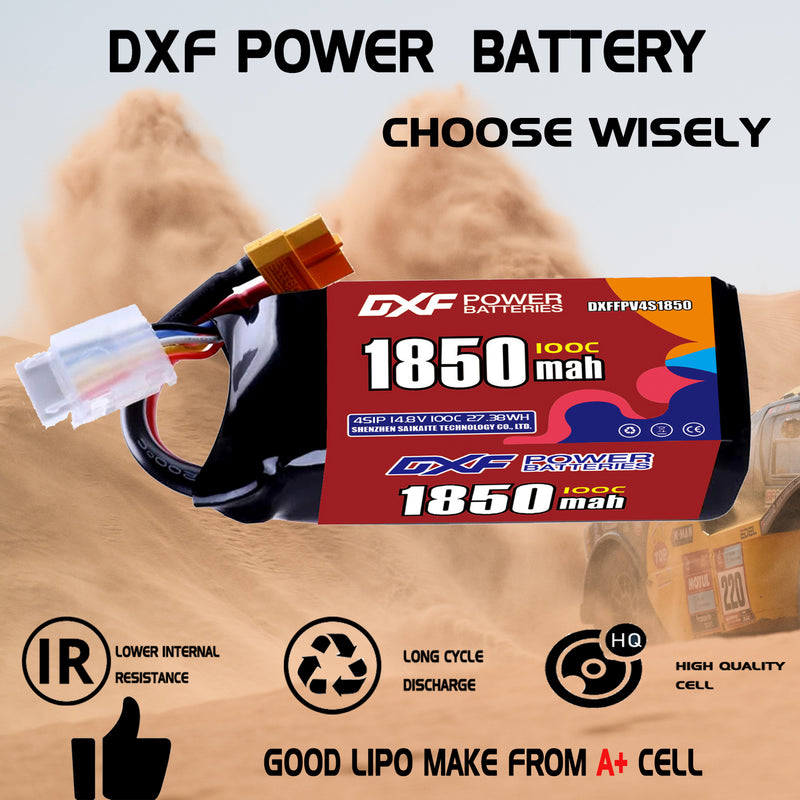 DXF 1850mAh 4S 100C 14.8V Lipo Battery Pack for FPV LiPo Battery