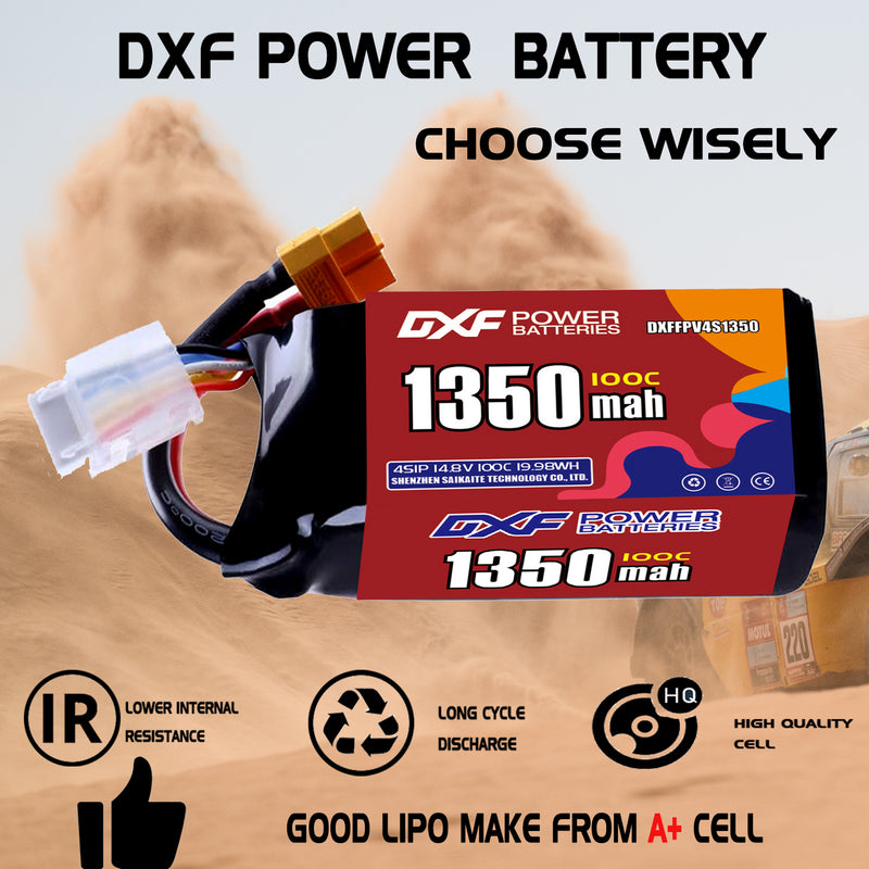 DXF 1350mAh 4S 100C 14.8V Lipo Battery Pack for FPV LiPo Battery